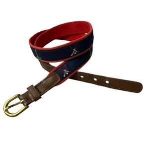 Lady Canterbury Golf Belt Womens Large Cotton Leather Brass Buckle Preppy Sports